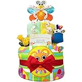 おむつケーキ Sassy（サッシー） 豪華３段５点ウォッシュタオルセット/出産祝い/誕生日プレゼント ダイパーケーキ (パンパースM18 （1歳のお誕生日プレゼント用に）)