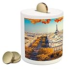 FallコインボックスBank by Ambesonne、Aerial View Of Eiffel Tower At Sunsetパリフランス都市景観Historical Landmarkイメージ、