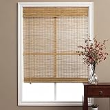 1ピース74 " W x 74 " LライトブラウンOchre Tan Natural Wood Pull Up竹ブラインド。エコフレンドリー素朴なローマ国水平Slat with Built in V
