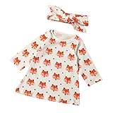 Tovadoo 子供服 ベビー服 女の子 トップス+ヘアバンド ワンピース 秋冬 長袖 ギツネ柄 キュート 保育園 プレゼント