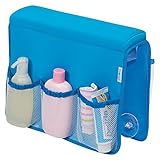 mDesign Over Bathtub Storage Organizer for Baby/Kids' Toys, Shampoo, Soap - Neoprene/Mesh, Blue [並行輸