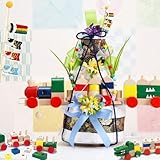 【列車になる積み木付き】豪華3段オムツケーキ　男の子誕生初節句に。ミニ鯉のぼりを飾った和風おむつケーキ M