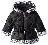 ピスタチオベビーGirls ' Quilted Jacket with animal-printフェイクファートリム カラー: ブラック