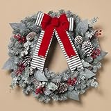 Gerson 24 " H Snowy Pine Wreath w / Red Berries、杉、円錐and Bow