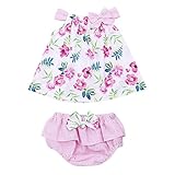 (アイム)iiniim　ガールズ　花プリン　トップス+ニッカボッカ2点セット　夏服　蝶結び　可愛い　子供服　カジュアル　薄地　通気　ベビー用 ピンク タグ：9 推薦年齢：6-9月
