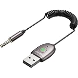 Aux Bluetooth レシーバー 5.3 - SOOMFON ブルートゥース レシーバー 3.5mm Bluetooth 5.3 受信機 車載 音樂再生 ハンズフリー通話対応 2台同時接続 マイク内蔵 通信距離10M 充電不要 TELEC認証番