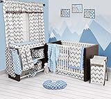 Bacati - Blue/grey Ikat Chevron Muslin 10 Pc Crib Set with Bumper Pad by Bacati