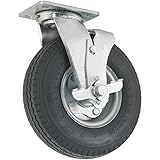 Pneumatic Caster Wheel with Swiveling Top Plate w/ Brake - 8-Inch - 310 lb. Load Capacity - Air-Fill