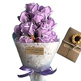 Sund 造花 ソープフラワー せっけん バラ 花束 枯れない カード付き　ギフト プレゼント 贈り物 ボックス 芳香剤 カラフル 結婚記念日 入学 卒業 誕生日 選べる8色　ラベンダー