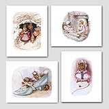 (Set of 4) Baby Girl Wall Decor (Beatrix Potter Art Print Peter Rabbit's Friends) Girls Nursery Fun 