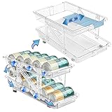 【新登場＆伸縮式】缶ストッカー 缶収納ラック 缶ビールホルダー 250ML/350ML/500ML缶用 10本対応 伸縮式 冷蔵庫用 収納ラック ュース収納ラック 二重仕上げラック 省スペース 取り出しやすい 缶ディスペンサー 可動式 整理特集 キッチン収納 シンプル おしゃれ（透明色、1個）