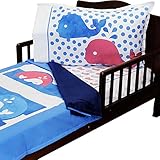 3pc RoomCraft Whale Time Toddler Bedding Set Nautical Stripes Blanket Sheet and Pillowcase Set by Ro