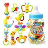YeahiBaby 9pcs Baby's First Rattle and Teether Toy with Giant Milk Bottle Grasp Colorful Toy (Random