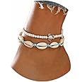 Aluinn Boho Turtle Layered Shell Anklet Set Silver Ankle Bracelets Beaded Foot Chain Beach Foot Jewelry Accessories for Women