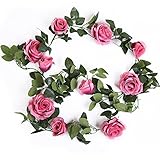 Luyue シルク造花、藤等、10花の頭 家庭やパーティーの装飾のための花輪を吊る (赤いバラ)