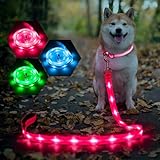 Weesiber LED犬用リード - 150cm 光るドッグリード、視認距離500mのUSB充電式犬用 散歩 ライト、小型犬・中型犬・大型犬に最適な夜間安全の防水犬リード (ピンク, 5 Ft)