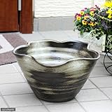 手作り睡蓮鉢(メダカ鉢) 益子焼 彩(SAI) 花型 炭化 睡蓮鉢・金魚鉢・メダカ鉢