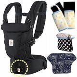 ベビーウエストベルト付　エルゴベビー　ADAPTアダプト/ブラック プリントカバーセット【正規品2年間保証-SG認定】 （プリントカバー+よだれパッド+収納ポーチ付）