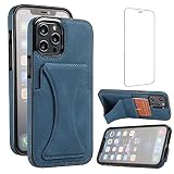JSCOMYAP iPhone12/iPhone12pro ケース用 いphone12/いphone12pro + iPhone 12 pro 强化 ガラス フィルム PUレザーカード収納横置きスタンド機能付き 携帯ケース 人気 衝撃吸収 スマホケース Case Cover 12pro iphone12プロ アイフォン12pro アイフォン12プロ 背面 カバー レディース 6.1インチ（ブルー)