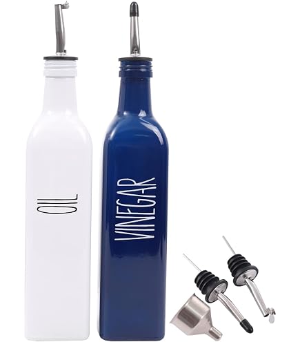 HAOTOP Farmhouse Ceramic Oil & Vinegar Dispenser Set – 13 Oz Bottles, Red Letter Design, For Kitchen & Dining - View #7