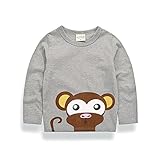 PANCY 子供服 春秋 長袖 Tシャツ トレーナー 丸い襟 男の子 女の子 可愛い 動物柄 さる(90cm,グレー)
