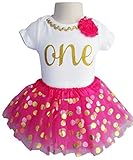 Perfect pairz 1st誕生日Outfit Baby Girl Tutu – Fuschiaゴールドドット