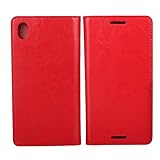 Golikef Sony Xperia M4 Aqua ケース カバー バンパー 手帳型 高級 本革 レザー 色鮮やか レトロ な book case 型 柔らかいシリコンTPUラバーカバー スタンド