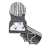 0－4歳　新生児　幼児　女の子　男の子　子供服　縞模様　ノースリーブ　シャツ+　ストライプ　プリント　ショートパンツ　上下二点セット　夏 (グレー, 60)