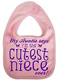 IiE, Auntie says Cutest Niece ever, Boy Girl Unisex Feeding Bib, Pink by Image is Everything