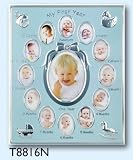Concepts My First Year Blue Metal Baby Picture Frame With Bow And 12 Oval Picture Slots by Concepts
