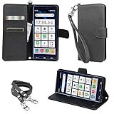 wisers シンプルスマホ5 A001SH ケース カバー 手帳型 Sharp シャープ Softbank ソフトバンク スマートフォン スマホケース ハンドストラップ ネックストラップ カードホルダー ブラック