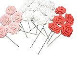 バラ 造花 50個 茎付き 8cm セット 手作り アレンジメント 結婚式 パーティー お祝い に (白・赤・ピンク)