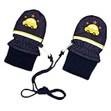 アスナロ（グローブ） スノーミトン ベビー ボーイズ 車柄 手袋 グローブ 防寒 紐付き3-4才 ネイビー-イエロー