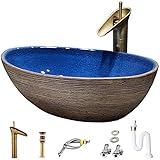 Tomiki 洗面ボウル 洗面ボール セット 手洗い器 置き型 手洗台 洗面器 洗面鉢 洗面所 トイレ 洗面台 大きいサイズ 高温焼成 陶器製 おしゃれ 高級排水金具付き