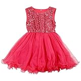 xuguozhu ダンス衣装　ワンピース　ジュニア　女の子　ノースリーブ　スパコール　切り替え　チュールスカート　ギャザー　2カラー選べる　演出服　スデージ服装　演奏会　発表会　ローズレッド　120c