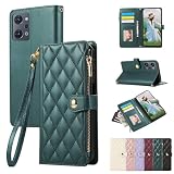 Rosbtib OPPO Reno7 A/Reno9 A ケース 手帳型 財布型 カバー OPG04 au A201OP CPH2353 ケース おしゃれ ファスナー型 小銭入れ カード収納 携帯カバー オッポ リノ9 A/7 A スマホケース エレガント チェック柄 刺繍 PUレザー 肌触り良い ストラップ付き ネノ7A ネノ9A ケース マグネット式開閉式 スタンド機能 全面保護(グリーン)