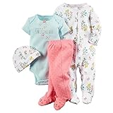 カーターズ Carter's ご出産祝いに ロンパース カバーオール ボディスーツ パンツ 帽子 豪華4点 ギフトセット 女の子 春夏秋冬 4-Piece Take-Me-Home Set 6M (6
