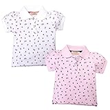 (ピンク/95cm) ベビー服 女の子 ポロシャツ 半袖 綿100％ イカリ＆ドット柄 変形裾 パフスリーブ 女児 ベビー