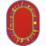 Joy Carpets Kid Essentials Early Childhood Oval AlphaScript Rug Red 10'9 x 13'2 [並行輸入品]