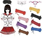 bardsxgfg(あき) SM拘束ロープ 縄 SMグッズ ひもロープ 緊縛用 綿縄 亀甲縛り 女性 束縛プレイ 初心者もOK 手足の拘束ベルト 夫婦 調教 強制 刺激 手錠 緊縛美 コスプレ道具 手に優しい 簡単 アイマスク付き 大人の玩具 淫紋タトゥーシール2個付き (黒,10m)