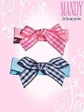 マンディ ベビー ヘアクリップ 2個セット gingham Bows Hot Pink and Navy