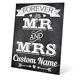 Forever As Mr and Mrsウェディング発表バナーホワイトchalkboard-lookカスタマイズ可能な壁アートプリント 20x24 CUSTWED002MTL20x24