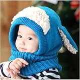 うさぎちゃん風 ニット帽 ニット帽子 ベビー キッズ 赤ちゃん 子供用 かわいい 防寒帽子　選べる5色 (ブルー)