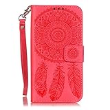 Zeebox Galaxy S7 ケース 二つ折り 手帳型ケース カード収納ホルダー＆ストラップ付き 横開き Samsung Galaxy S7 用 カバー 生涯補償付き (レッド)