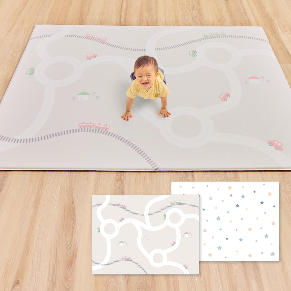 BabyGoo ベビーマット 安全検査済 医療品質 日本企業製 リバーシブル プレミアムマット 赤ちゃん プレイマット 無臭 厚手 大判 シームレス 床暖房対応 騒音防止 防音 防水 抗菌 ベビー
