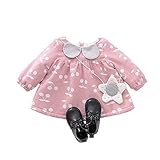 ベビー服 女の子ワンピース 子供服 Pojour 冬 防寒 ドレス 可愛い小さなボールワンピース オシャレ綿 厚手 裏毛 通園 発表会 旅行 記念日 プレゼント ピンク