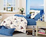 Cliab Sailboat Bedding Full Nautical Bedding Boys Duvet Cover Set 5 Pieces 100% Cotton (Size Optiona