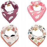 かわいいパターンとリバーシブルスタイルの4パック100％コットンのベビーベブ、 浸透のための吸収性と柔らかいビブ、食事時間を使用して、赤ちゃんの誕生日ギフトセットに適しています