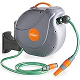 Vonhaus 20m Garden Hose - Auto Rewind Wall-mounted Reel