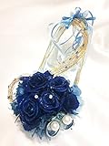 【プリザーブドフラワー／ガラスの靴リングピロー】青い薔薇と金色のリボンに幸せをのせて【リボンラッピング付き】